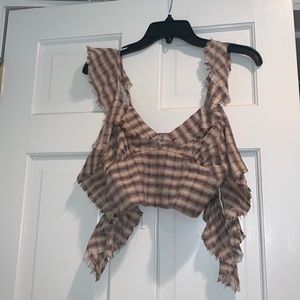 Plaid off the shoulder crop top